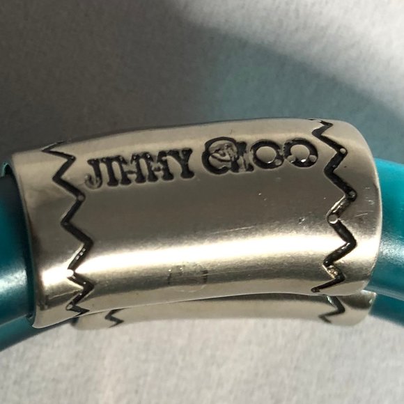 Jimmy Choo Black Satin Handbag Turquoise Handles - Picture 6 of 8